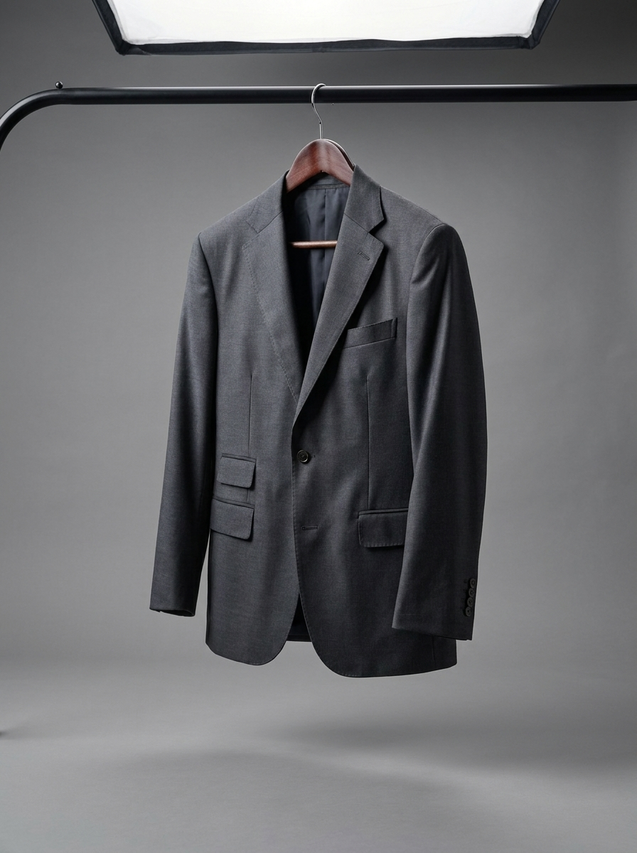 Charcoal Grey Twill Blazer - hanging angle view